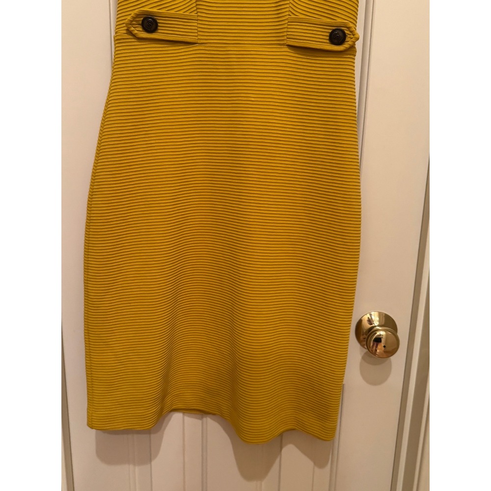Boden Sheath Dress Women Size 4L Mustard Yellow Ribbed Short Sleeve Textured - Picture 5 of 7